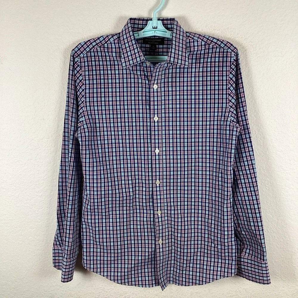 Banana Republic Mens Button Up Shirt Sz S Small Plaid Long Sleeve Slim Excellent